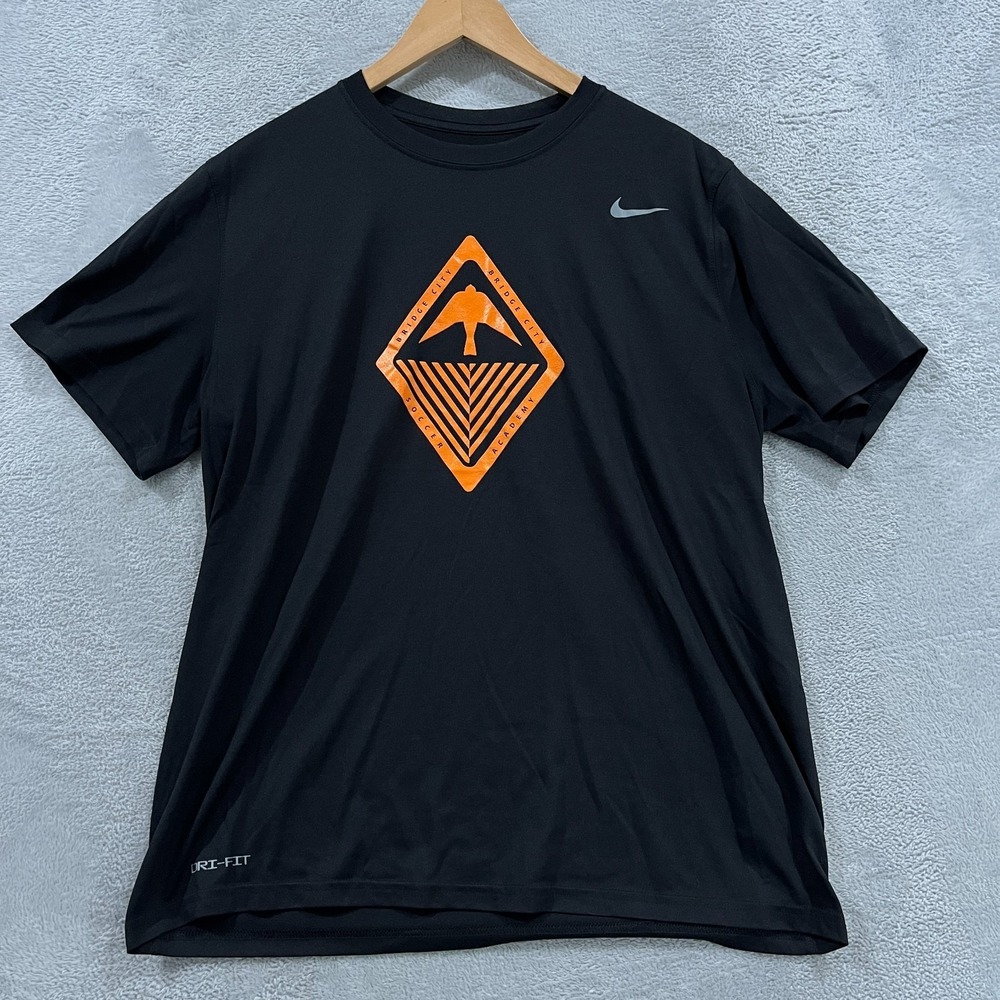 Nike Dri Fit Legend T Shirt Men XL Black Bridge City Soccer Academy Graphic Logo